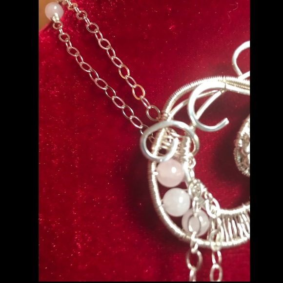 Rose Quartz, Fresh Water Pearls, Sterling & Fine Silver Lariat Necklace - Picture 9 of 9